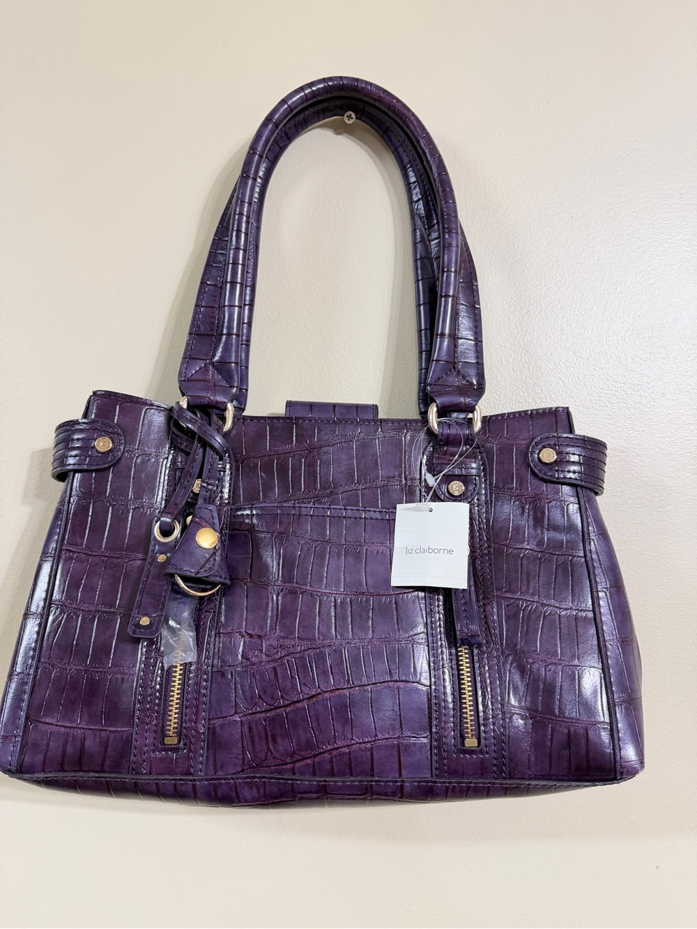 New with tags Liz Claiborne Deep Purple Croc-Embossed Shoulder Bag